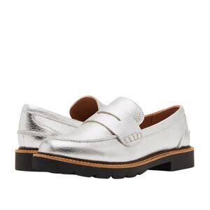 Blondo Women's Lugged Waterproof Penny Loafer Silver Metallic Size 6.5 Leather